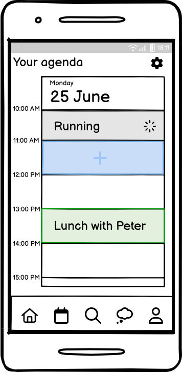 wireframe of the agenda screen in the Vonk application